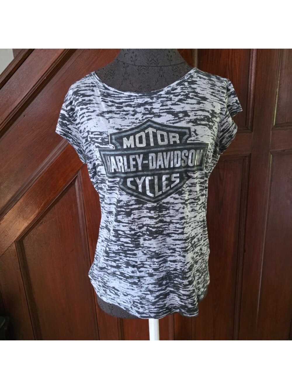 Harley-Davidson Womens Black & White Burnout Graphic Tee Shirt Size L
